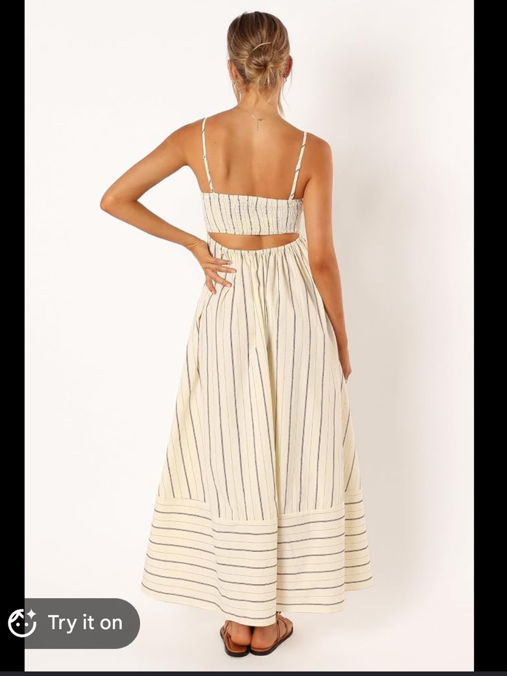 Petal & Pup Cream Maxi Dress with Thin Brown Stripes - Picture 4 of 16
